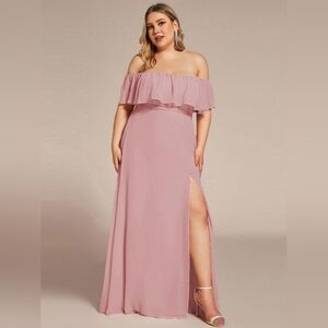 Elegant Pink Off-Shoulder Dress By Ever Pretty Size 14